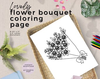 Flower Bouquet Coloring Page - Printable Flower Bouquet Coloring Sheet - Mindfulness Floral Coloring Activity - Instant Digital Download PDF
