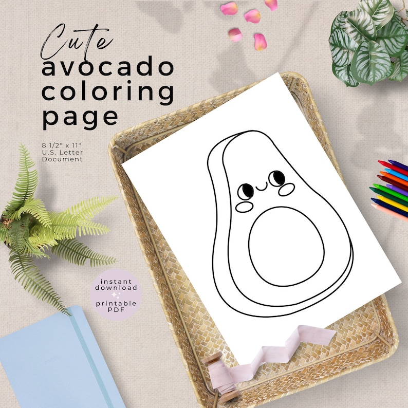 Cute Avocado Coloring Page Printable Avocado Coloring Sheet Simple