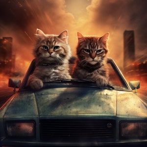 Post Apocalyptic Kruising Kitties - Funny Digital AI Art