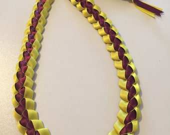 Graduation Lei - Ribbon Lei - Burgundy and Yellow