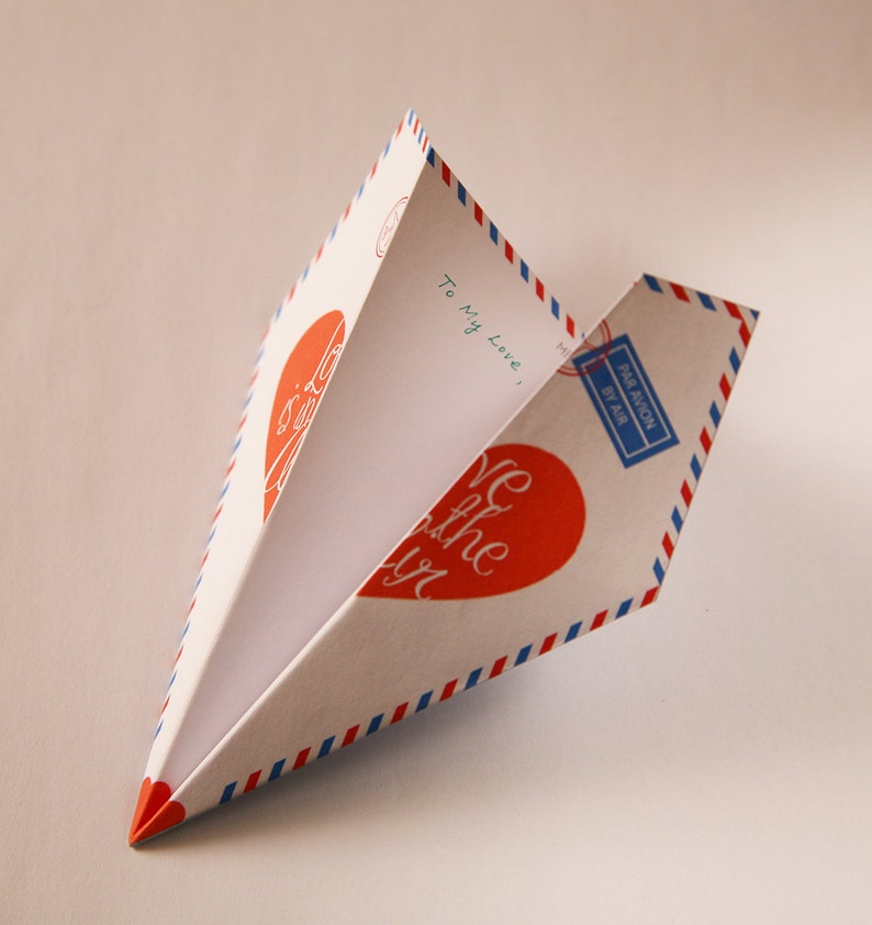 Printable Paper Airplane Valentines / Anniversary Card image 2
