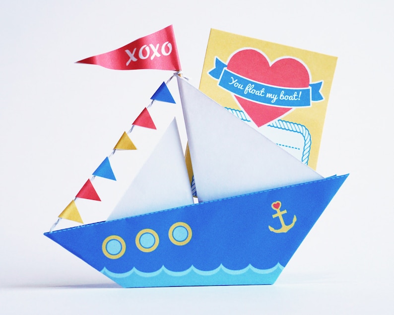 printable diy origami paper love boat card etsy