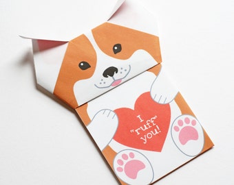 Printable "Puppy Love" DIY Origami Valentine/Anniversary Card