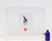 Little poster blue white pink hand screen print - bird cockatoo