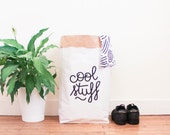 Paperbag / storage bag / toy storage / storage of books magazines / laundry basket / white kraft hanprinted / Cool Stuff