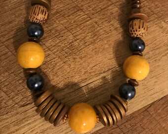 Handmade Wood & Ceramic Necklace: African Inspired Tribal Choker