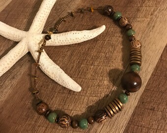 Handmade Wood Beaded Necklace: African Tribal Style, 19 Inch