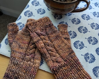 Unisex fingerless hand knitted gloves, mittens. Made of wool.