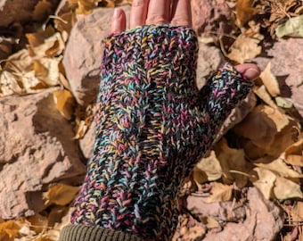 Unisex finger-less gloves, mittens, hand knitted, made from 100% wool.