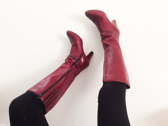 wine red knee high boots