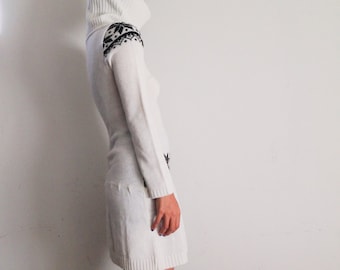 White and black knit sweater dress