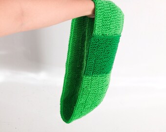 Hand knit green colorblock infinity scarf