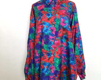 Psychedelic floral print oversized blouse