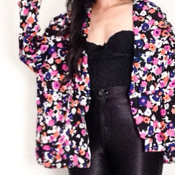 Women's vintage silk floral kimono inspired blouse