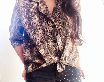 Brown and black animal print button up shirt
