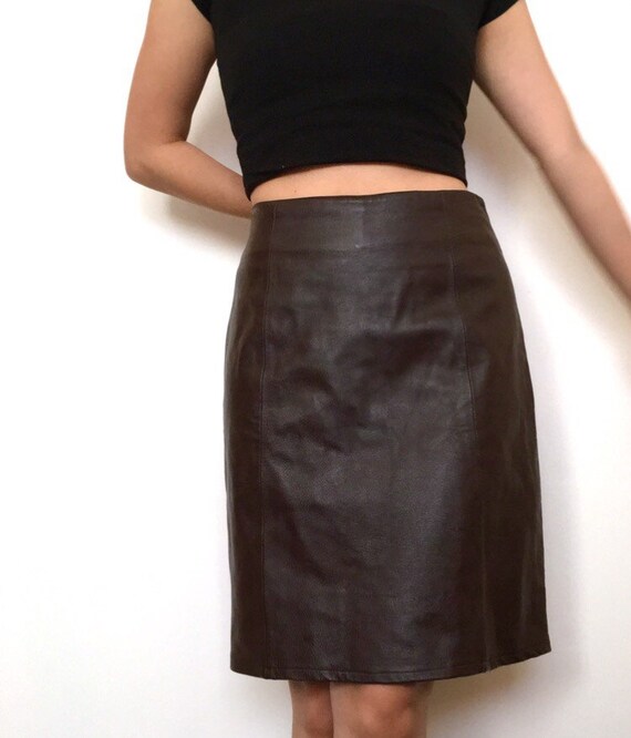 Genuine Brown leather skirt | Etsy
