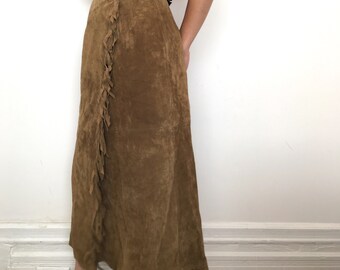 brown fringe suede leather skirt