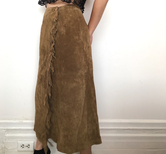 brown fringe suede leather skirt