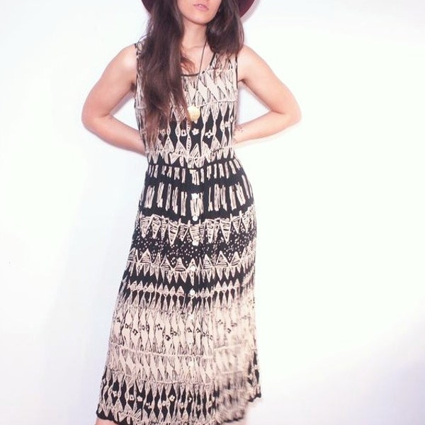 Vintage Aztec patterned ethnic cotton maxi dress