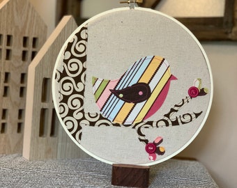 8" Bird fabric art | wall decor | home decor | embroidery hoop art