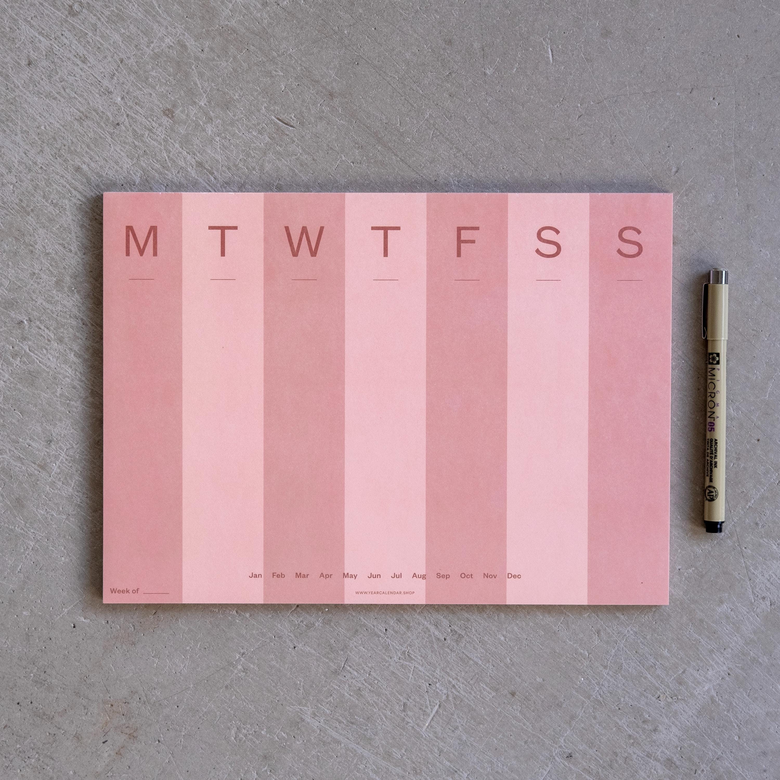 A4 Weekly Planner Pad | Pink Stripe Desk Notepad - Etsy