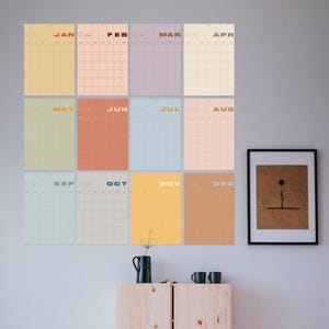 Calendário de parede A3 sem data | Planejador de parede mensal grande | Planejador de parede A3 com páginas individuais | Design colorido