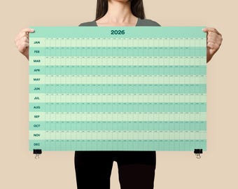 2026 Wall Planner | Green Stripe, Scandinavian Minimalist Design (70x50cm)