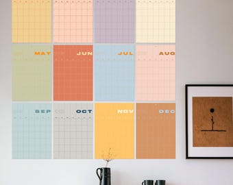 A3 Undated Wall Calendar | Large Monthly Wall Planner A3 Wall Planner individual pages |  Colorful Design