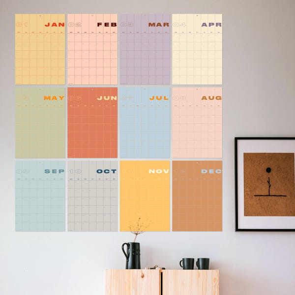 Calendario da parete colorato non datato A3 / Planner mensile