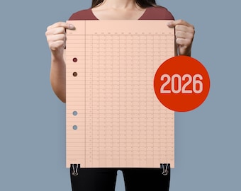 Planificador de pared/calendario familiar 2026 Peach (44 x 62 cm)