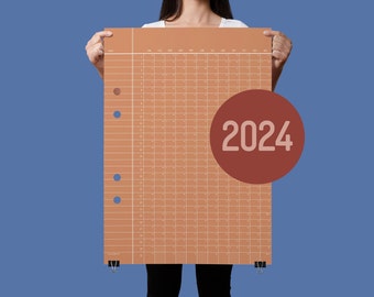 2024 Brown Wall Planner | 50x70cm | Get an overview of 2024 with this large wall calendar