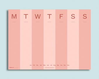 A4 Weekly Planner Pad | Pink Stripe Desk Notepad - Etsy