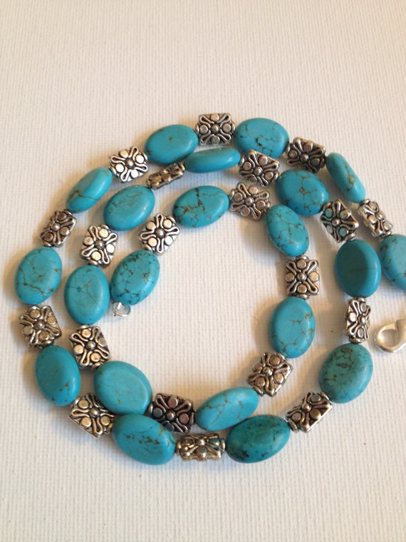 Items similar to Turquoise Magnesite necklace with silver tone spacer ...