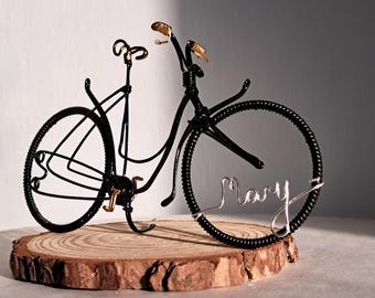 Personalised Wire Bicycle Sculpture – Custom Ladies Cyclist Gift – Handmade Wire Art