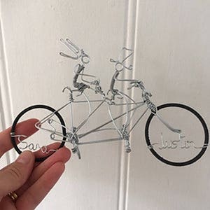 Wedding Cake topper, Tandem bicycle sculpture with figurines