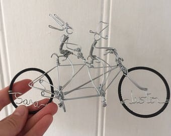 Wire Bride and Groom Tandem Bicycle Cake Topper, Cyclist Wedding Keepsake