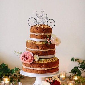 Tandem Bicycle Cake Topper-Personalised wedding with Mr and Mrs figures- cycling couple keepsake.