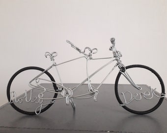 Mr and Mrs Tandem Wedding Cake Topper. Engagement Gift, Bicycle Keepsake.