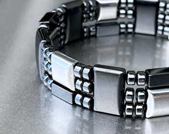 Schwarz & Silber Magnetarmband in dreifacher Stärke!