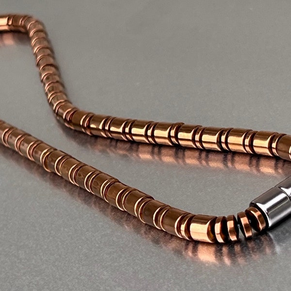 Bestseller Since 2012! ~ Solid Magnetic Copper~Finish NECKLACE or BRACELET ~ 6mm Discs and Drums + X strength Magnetic Clasp!