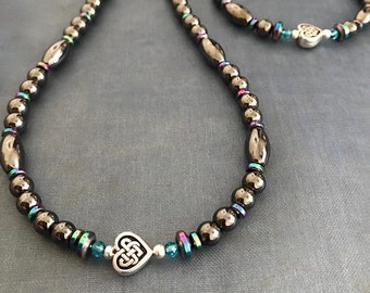 Magnetic Necklace, Bracelet or Anklet with Celtic Heart & Colorful Rainbow Magnetic Bead Accents and Extra~Strength Clasp! ~