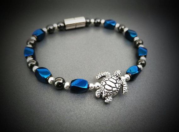 Sea Turtle Magnetic Bracelet With Blue Metallic Finish | Etsy