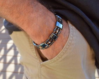 Magnetic Bracelet ~ Triple Strand with Silver and Copper Accents ~