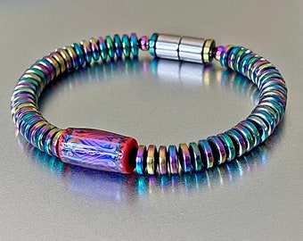 Bracelet magnétique Mood Bead avec perles colorées de 6 mm à disque magnétique ! La perle d'humeur centrale thermosensible change de couleur avec la température corporelle !