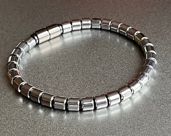 Beautiful Silver Metallic Finish ~ 6mm Drum Magnetic Bead Bracelet or Necklace ~ Super Strength 8mm Magnetic Clasp!