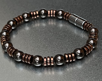 Magnetic Bracelet Copper Bronze Finish Men Women Rondelle Beads Clasp