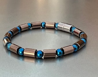 Beautiful Bronze and Midnight Blue Metallic Finish Magnetic Bead Bracelet with Extra Strength Magnetic Clasp!