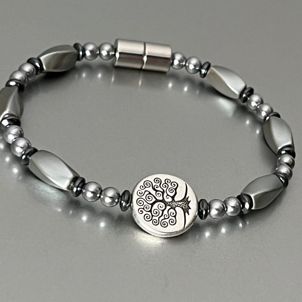 Elegant Tree of Life Silver Pearl Magnetic Bracelet with Extra Strength Magnetic Clasp!!