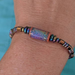 Mood Bead Bracelet with Copper & Rainbow Finish Magnetic Beads image 1
