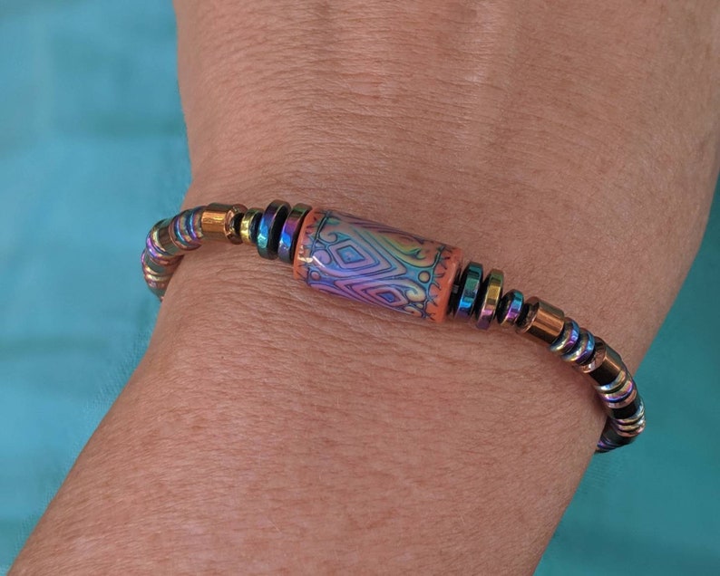 Mood Bead Bracelet with Copper & Rainbow Finish Magnetic Beads image 1